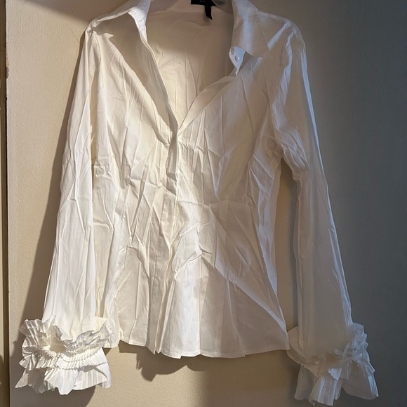 BCBGMaxAzria Tops - BCBGMaxAzria White Button Down Shirt with Ruffle Cuffs